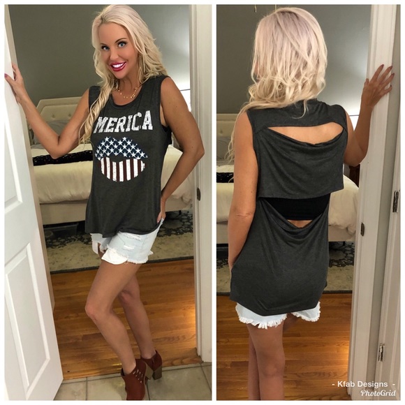🇺🇸LAST 1! Cut Out Back Charcoal Lips 👄 Tank! - Picture 3 of 5
